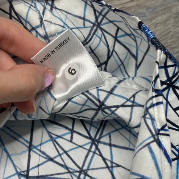 Au Noir Mens 5 L Geometric Intersecting Lines Flip Cuffs Button Up Dress Shirt - Picture 6 of 9